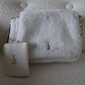 Isaac Mizrahi Elegant White Faux Fur Crossbody Bag